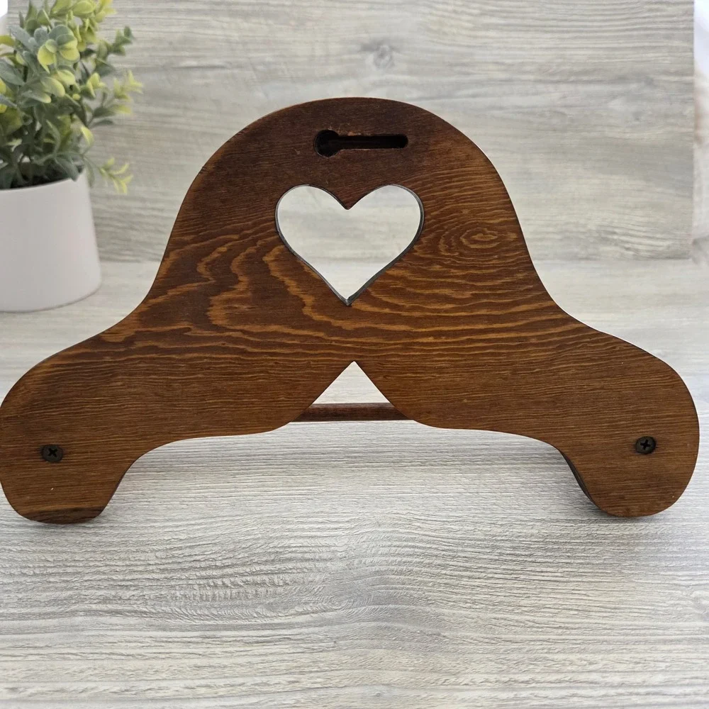 Vintage Wooden Heart Towel Rack Brown Rustic Country Cottage Core Wall Mount